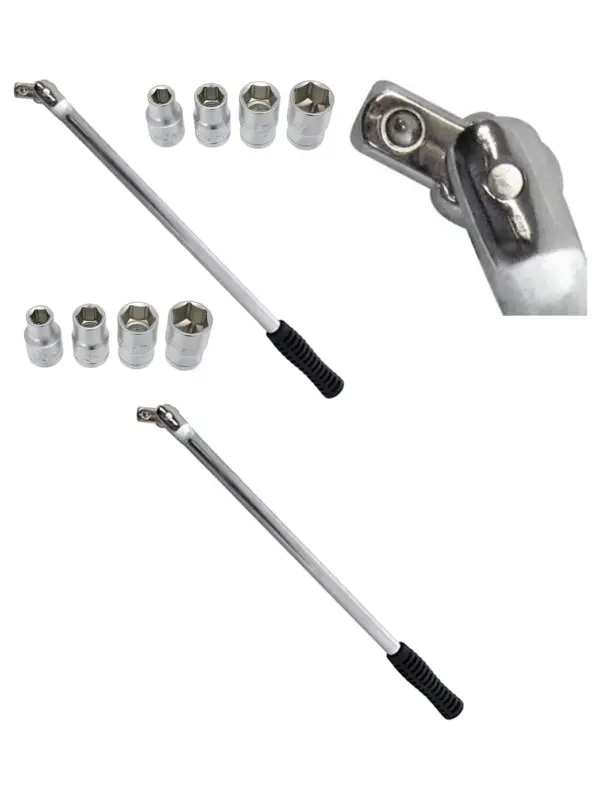 1/2" Breaker Bar Flexi Knuckle + 8‑Piece Socket Set – Wheel Balancer