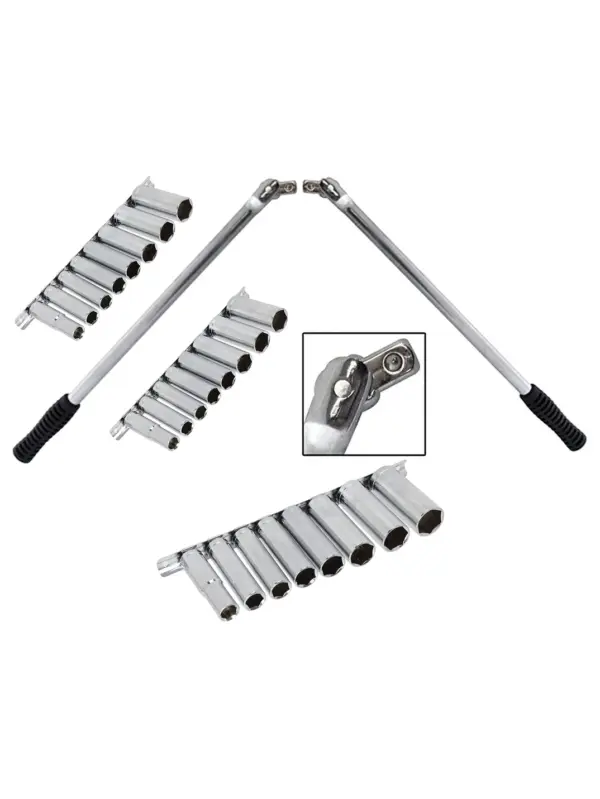 1/2" Drive Breaker Bar with Flexi Knuckle & 16-Piece Deep Socket Set