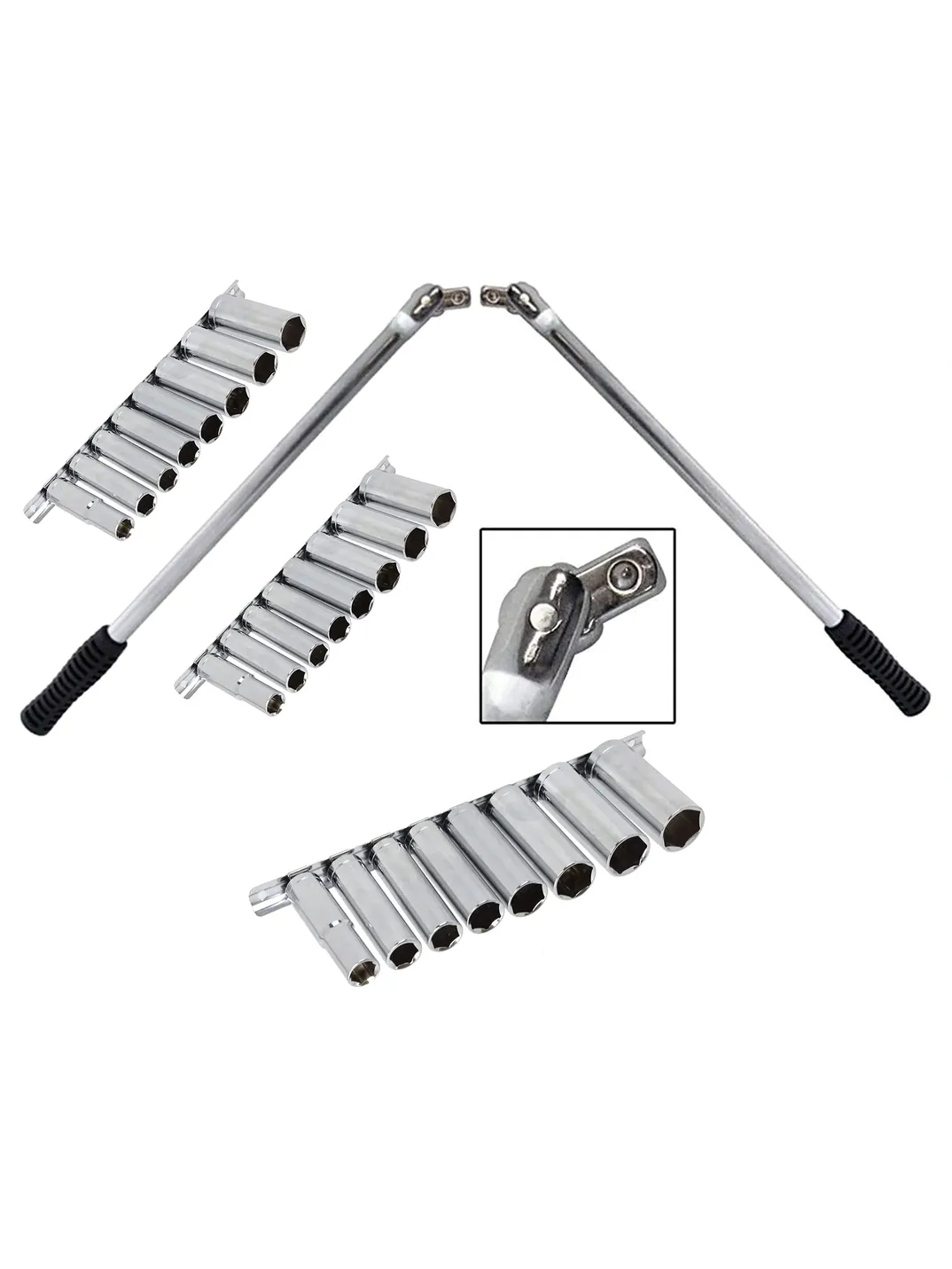 1/2" Drive Breaker Bar with Flexi Knuckle & 16-Piece Deep Socket Set
