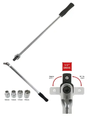 1/2" Flexi Breaker Bar Iron Balance Wheel + 4‑Nut Socket Set 17mm/19mm