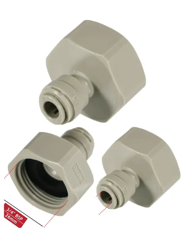 1/4" Push-Fit Female Adapter to 3/4" BSP for US Fridge Water Line