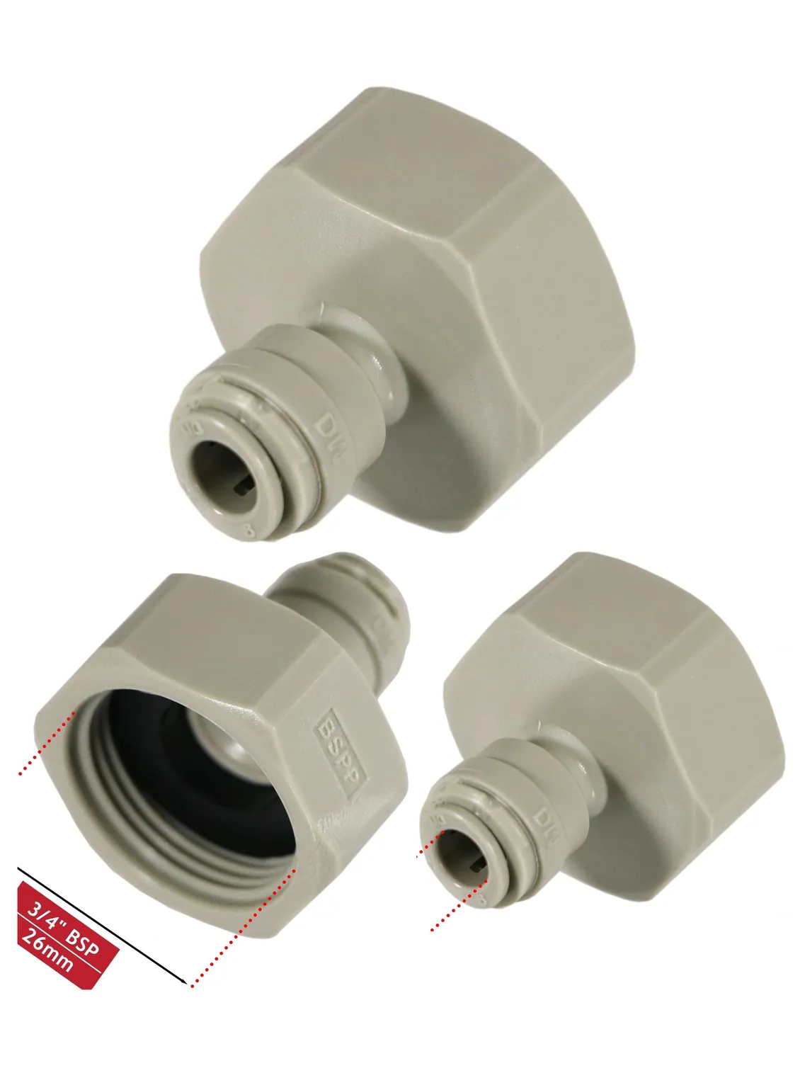 1/4" Push-Fit Female Adapter to 3/4" BSP for US Fridge Water Line