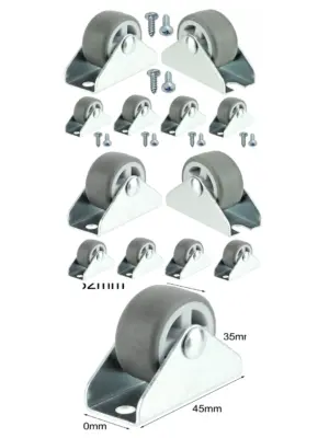 10 Mini 32mm (1") Caster Wheels with Screws for Bed, Drawer, Cabinet