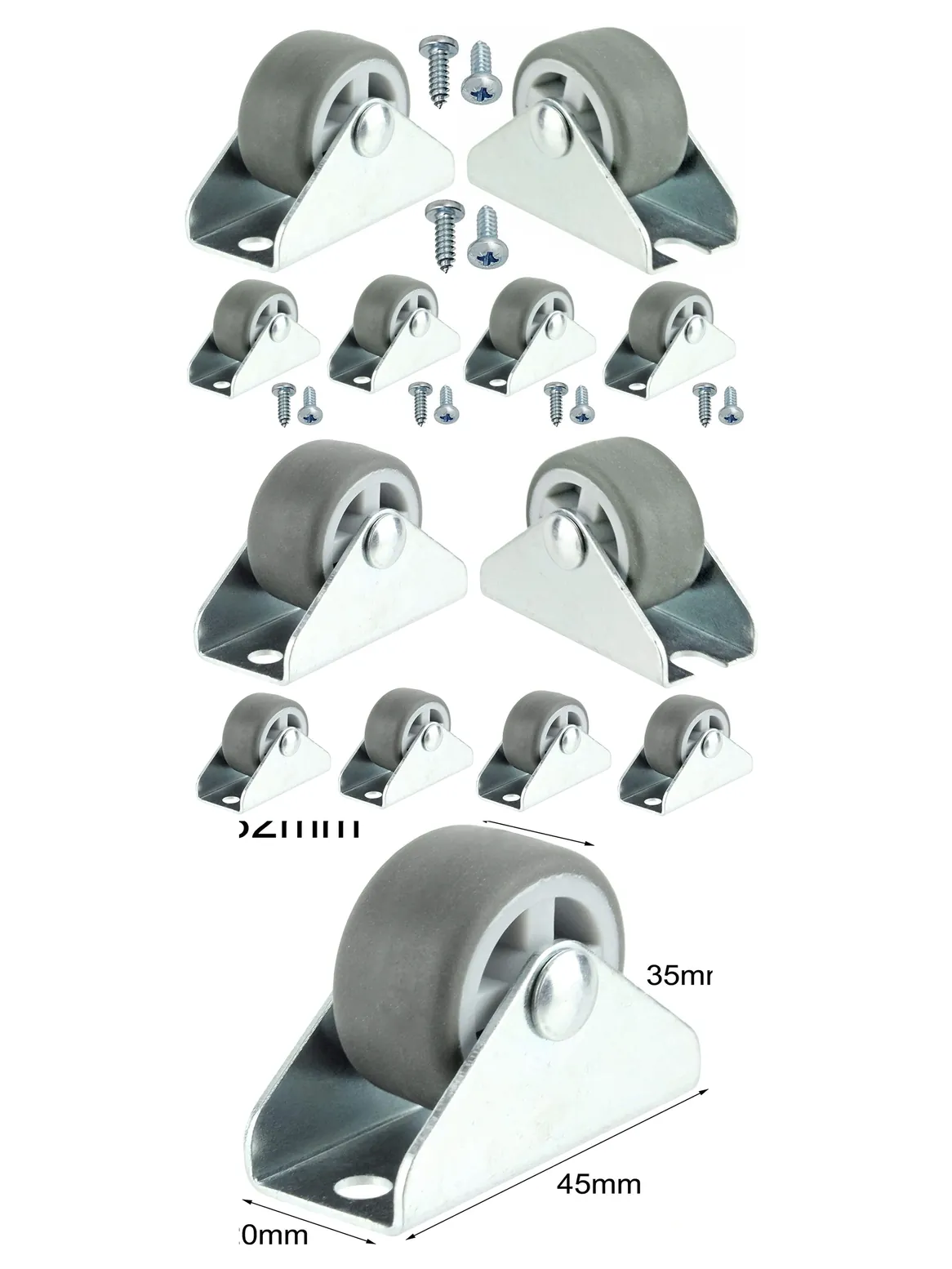 10 Mini 32mm (1") Caster Wheels with Screws for Bed, Drawer, Cabinet