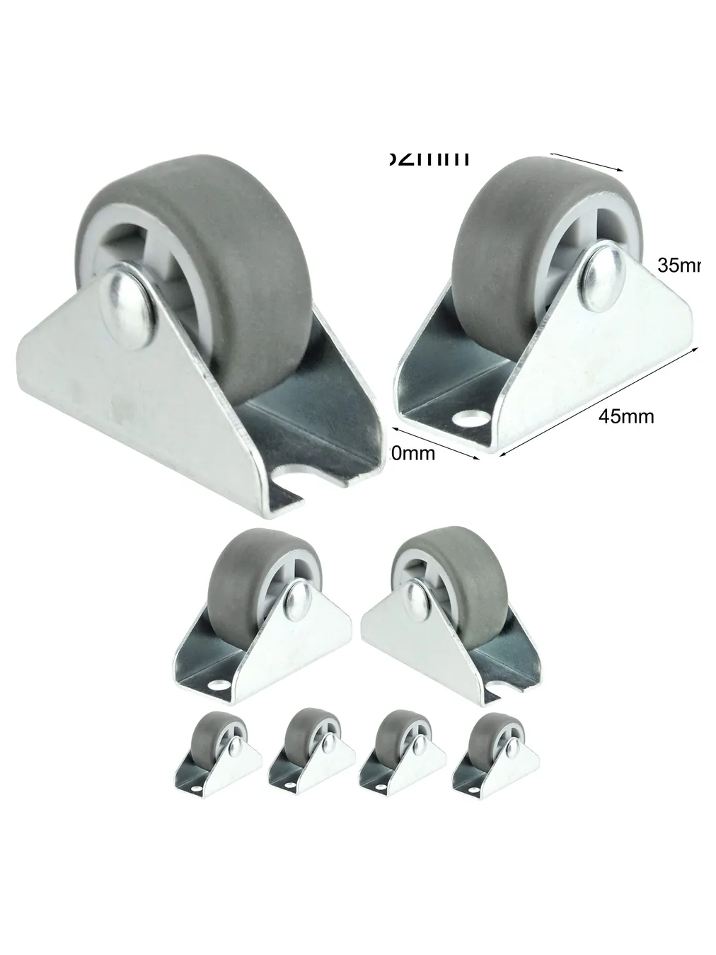 10 Pack 32mm Rubber Fixed Caster Wheels for Trolleys Small Mini