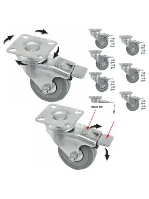 10 Pack 50mm Swivel Brake Caster Wheels for Trolleys with Screws