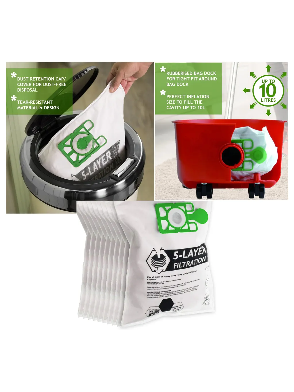 10 Pack Cloth Filter Bags for Trend T32/T33 Vacuum Dust Extractor