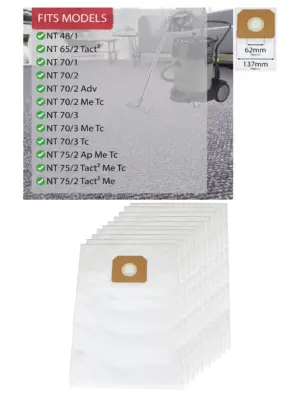 10 Pack Karcher NT 70/1-70/3 & 75/2 Vacuum Cleaner Dust Bags