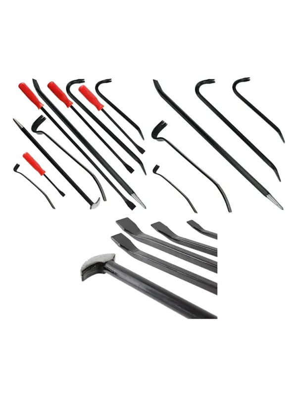 10-Piece Heavy Duty Crowbar Set - Flat Pry Bar & Long Wrecking Rod
