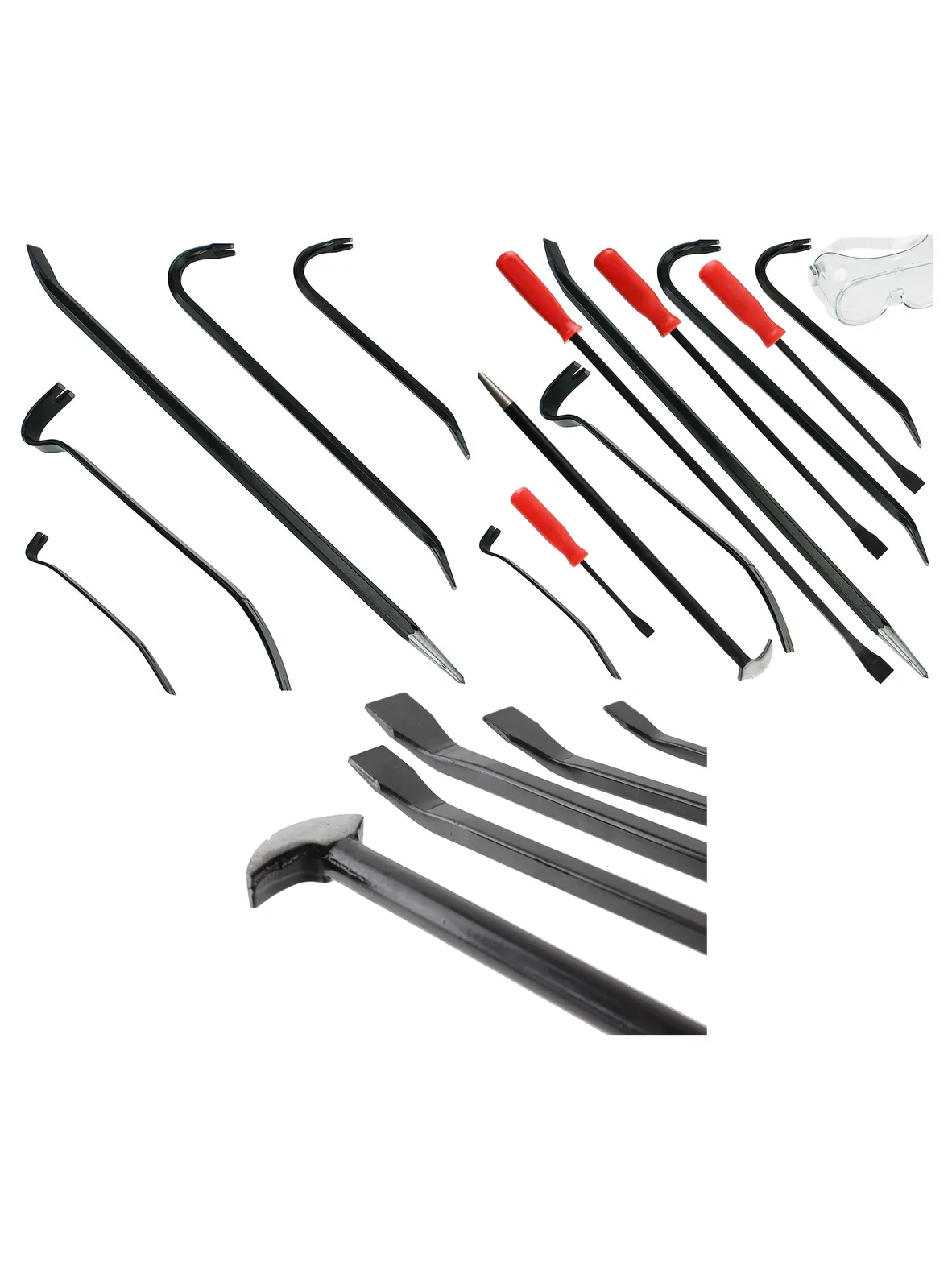 10-Piece Long Steel Crowbar Set with Safety Goggles