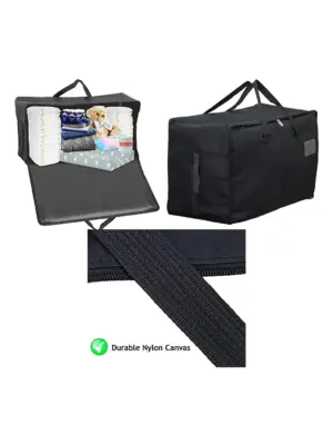100L Black Canvas Baby Diaper Changing Bag Extra Large Storage