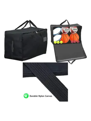 100L Black Extra‑Large Canvas Bag for Football, Rugby & Tennis Balls