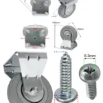 100mm Caster Wheel with Fixed Plate & Screws for Washer/Dryer