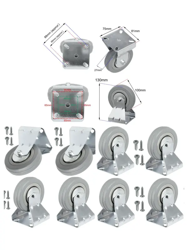 100mm Fixed-Plate Caster Wheels for Speaker Cases – 4 Pack with Screws