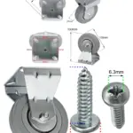 100mm Rubber Caster Wheel – Fixed Metal Plate, 80kg Load + Screws