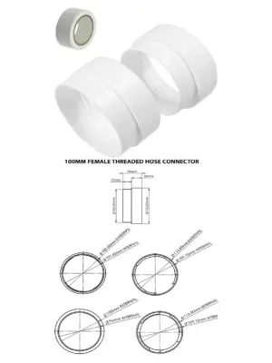 100mm Threaded Dryer Vent Hose Adapter Kit Male/Female + Seal Tape