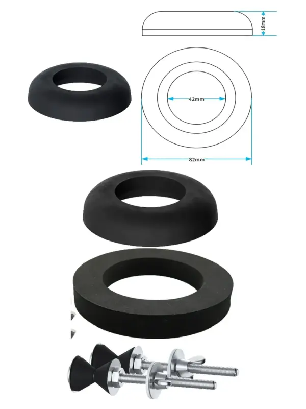 100mm Toilet Cistern Seal Kit with M6 Bolt, Rubber Dome & Foam Washers