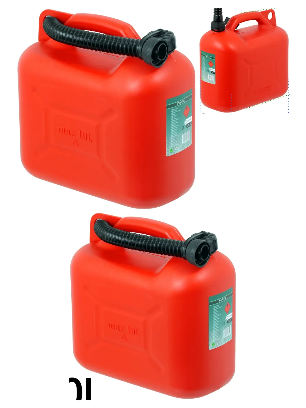 10L Red Plastic Fuel Jerry Can with Flex Spout for Petrol and Diesel