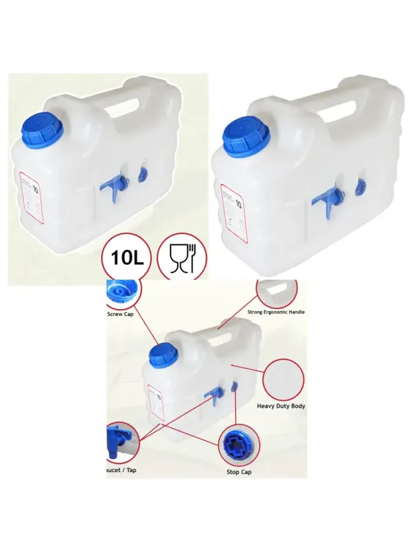 10L Water Jug with Tap – Jerry Can for Camping, Farm & Caravan