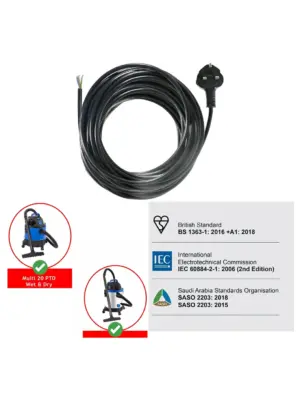10m 13A 3-Core Cable for Vacmaster Multi-20 Wet/Dry Vacuum UK Plug