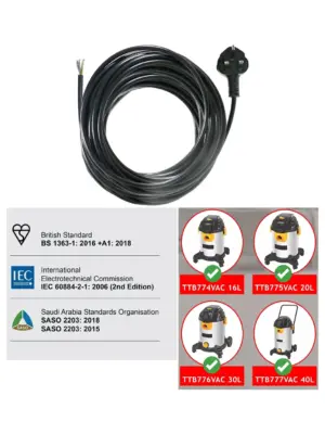 10m 3‑Core 13A Power Cable for Titan TTB774‑777VAC Vacuums – UK Plug