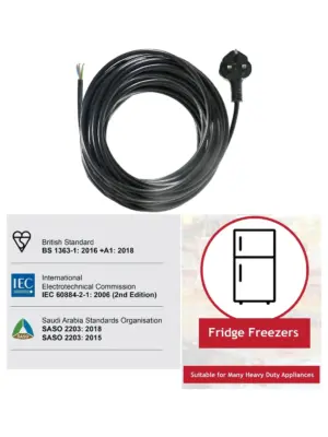 10m 3‑Core 13A Refrigerator Power Cable UK Plug – Universal Fridge