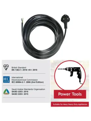10m 3‑Core Power Tool Cable – 13A, 1.5mm² UK Plug for Drill & Grinder