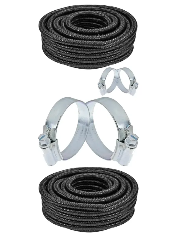 10m Corrugated 25mm Marine Pond Pump Hose with 2 Clamp Clips