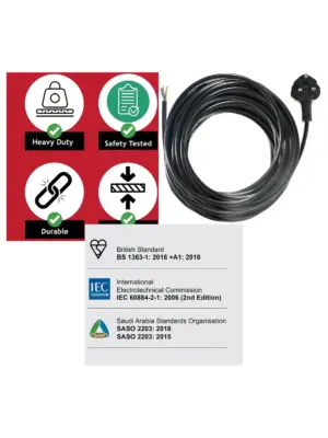 10m Heavy‑Duty 13A 3‑Core 1.5mm² UK Power Cable for Vacuum & Appliances