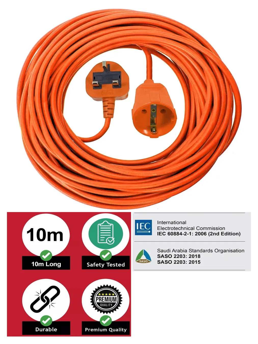 10m Power Cord for Worx Lawn Mower, Strimmer & Chainsaw – UK 3‑Pin