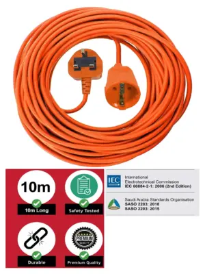 10m Ryobi Garden Tool Power Cord – UK 3‑Pin Plug for Mower & Trimmer