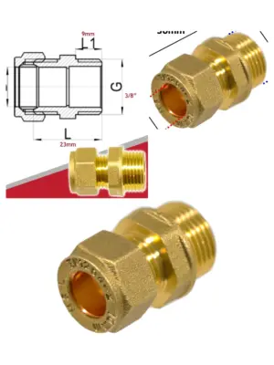 10mm (3/8") Brass Compression Pipe Coupler – Male BSP Adapter