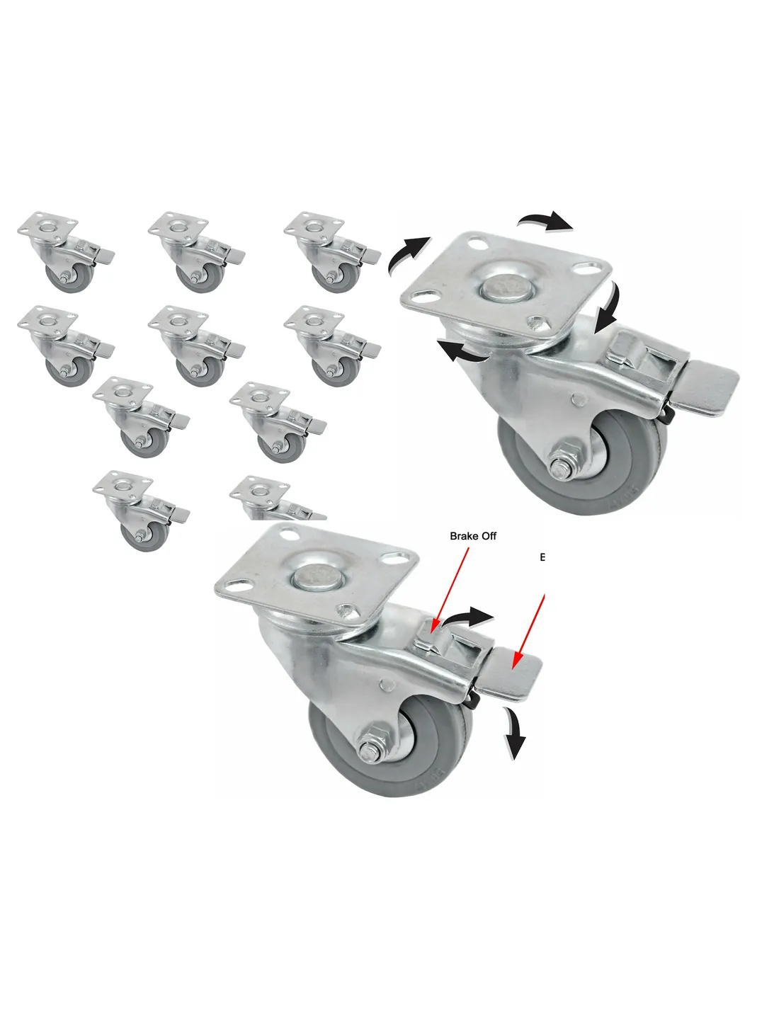 10pcs 50mm Heavy-Duty Swivel Caster Wheels with Brake for Furniture