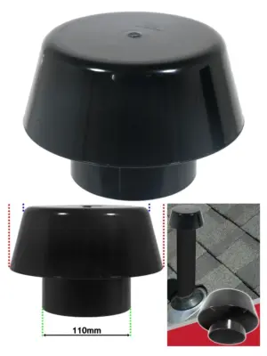 110mm Black Mushroom Vent Cap with Weather Seal for Pipe Stack