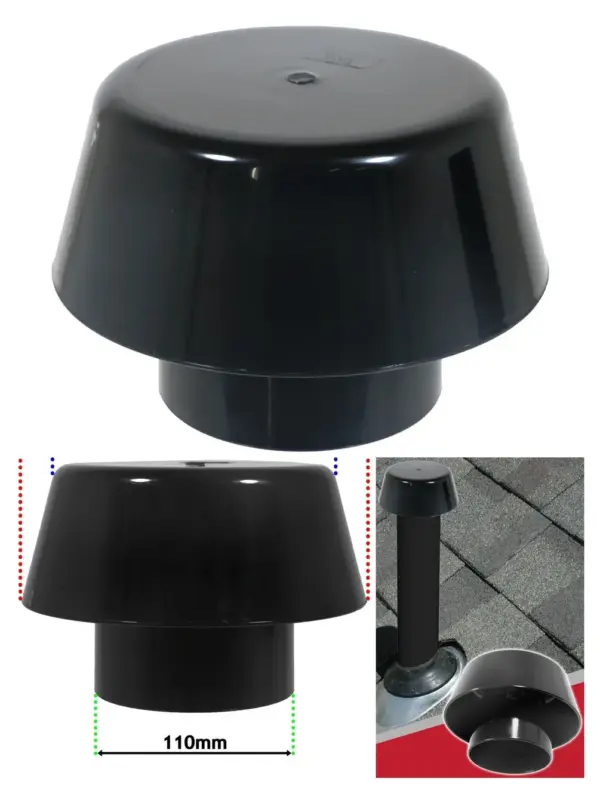 110mm Black Mushroom Vent Cap with Weather Seal for Pipe Stack