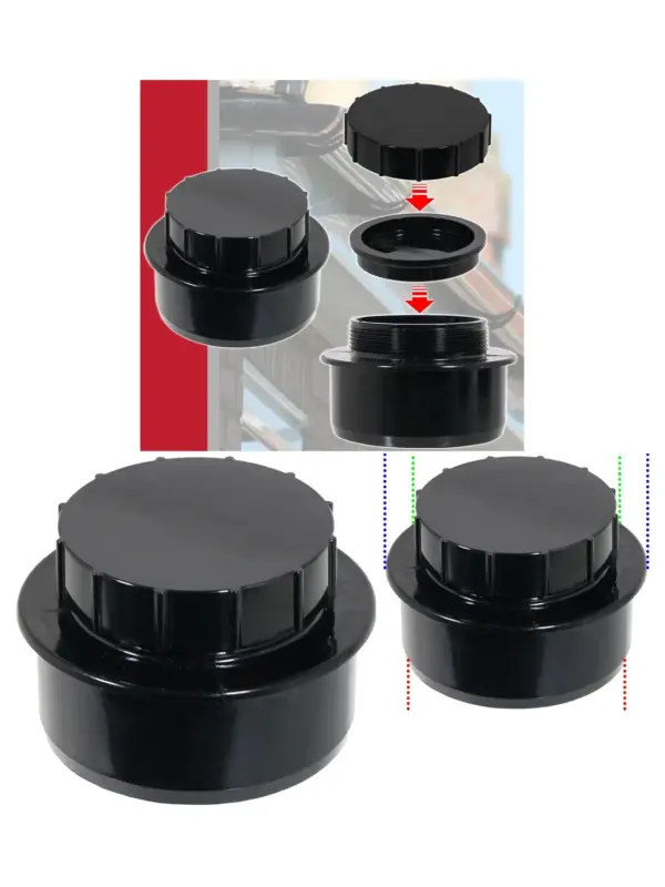 110mm Black Push‑Fit Soil Vent Pipe Access Cap with Screwed Ring Seal