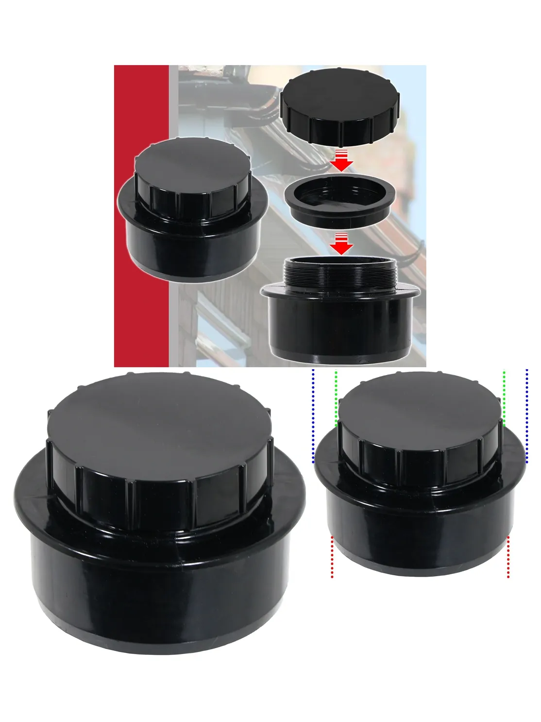 110mm Black Push‑Fit Soil Vent Pipe Access Cap with Screwed Ring Seal