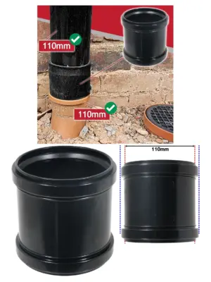 110mm Double Socket Push-Fit Waste Pipe Coupler Straight Slip Black