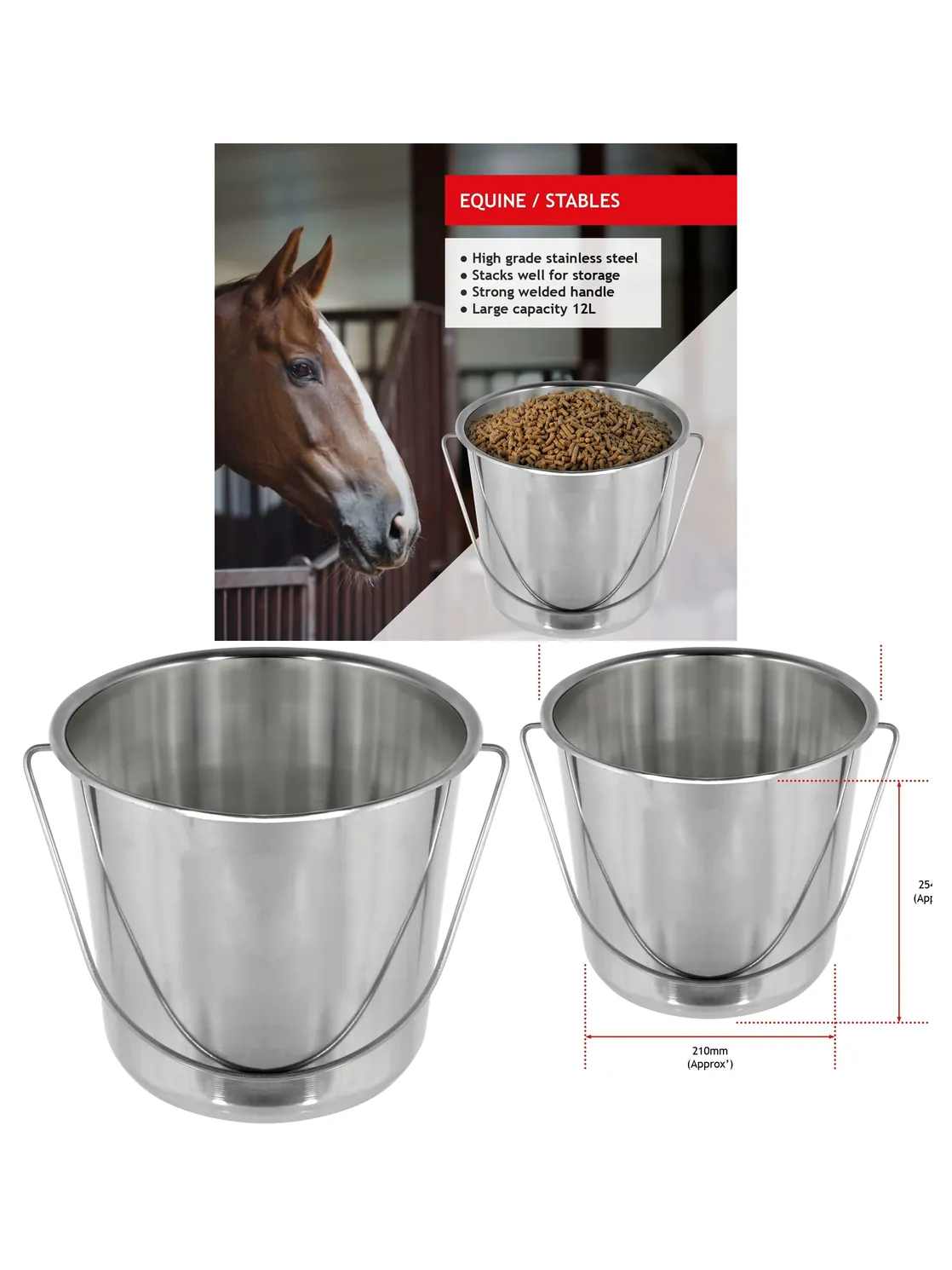 12‑Litre Horse Feeding & Watering Bucket – Stable & Equestrian Use