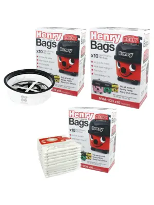 12-Pack HEPA Vacuum Bags & Filter for Numatic Henry, Hetty & James