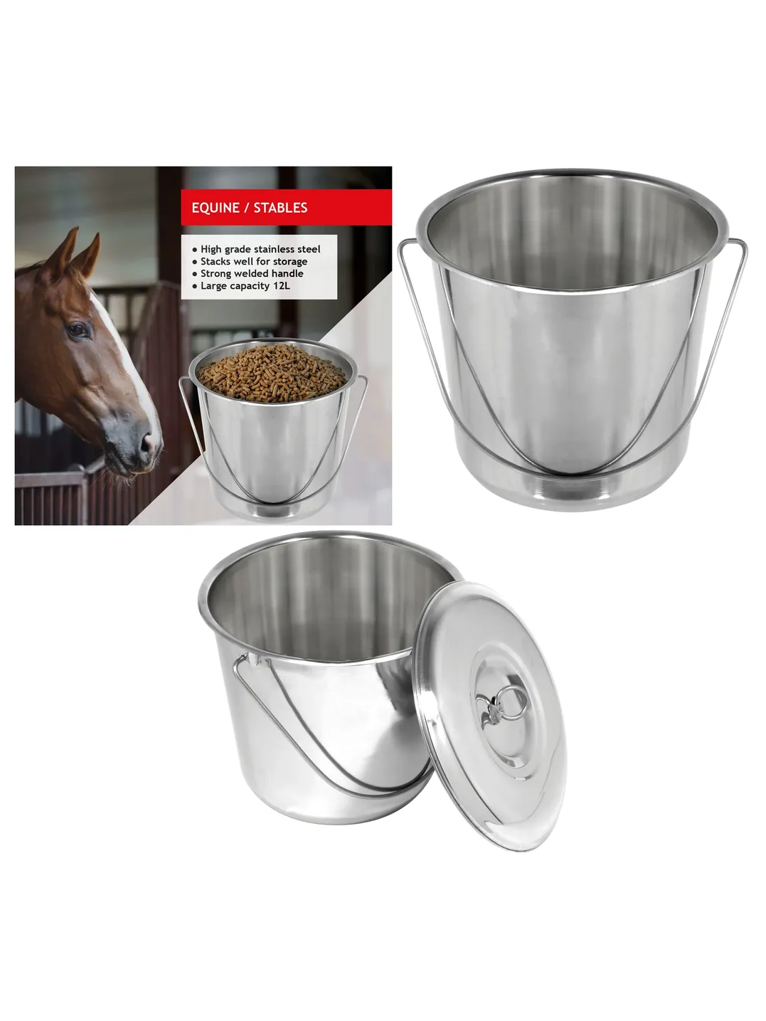 12L Heavy‑Duty Metal Bucket with Lid – Ideal for Horse Feed & Water