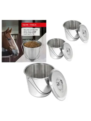 12L Heavy-Duty Metal Feed & Water Bucket with Lid – Set of 2