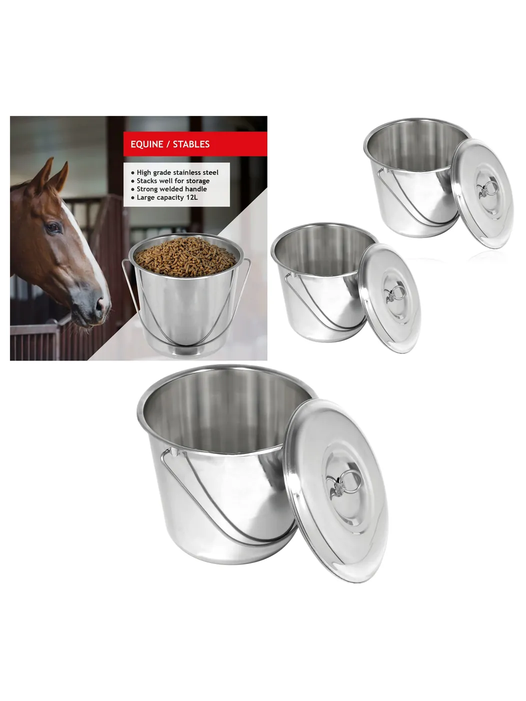 12L Heavy-Duty Metal Feed & Water Bucket with Lid – Set of 2
