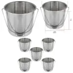 12L Stainless Steel Handheld Bucket Set – 5 Silver Pails