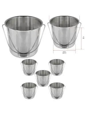 12L Stainless Steel Handheld Bucket Set – 5 Silver Pails