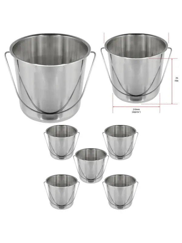 12L Stainless Steel Handheld Bucket Set – 5 Silver Pails