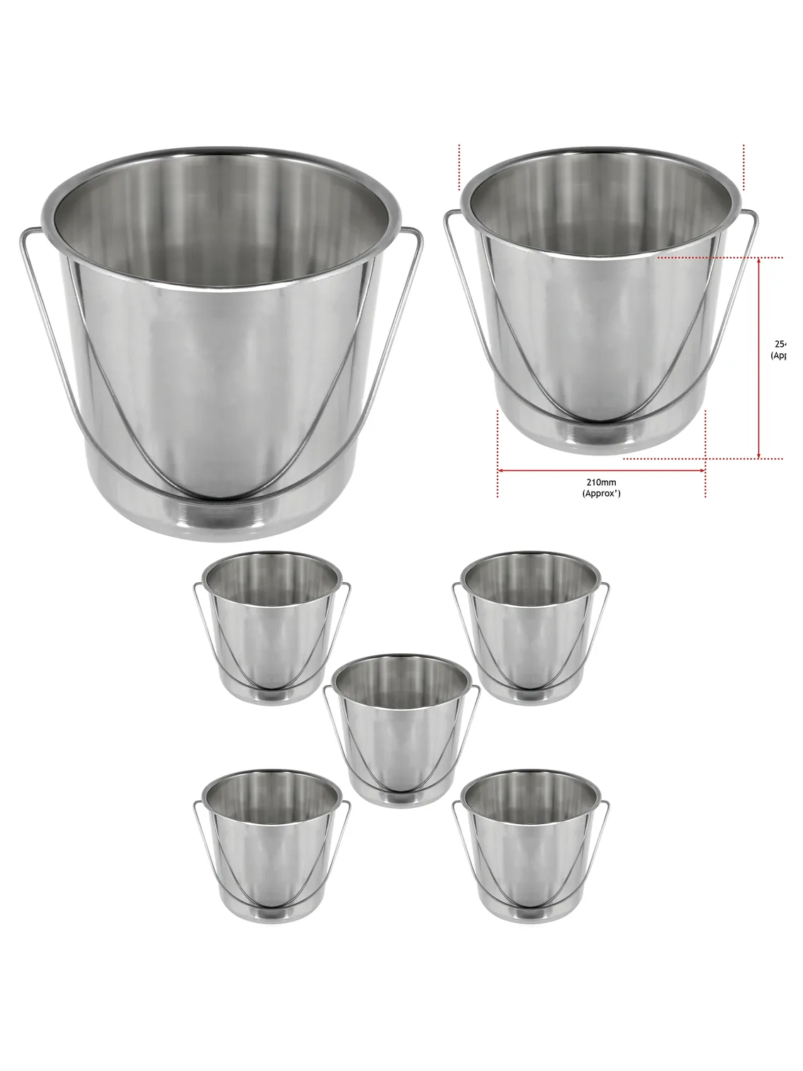 12L Stainless Steel Handheld Bucket Set – 5 Silver Pails