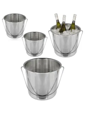 12L Stainless Steel Ice & Champagne Bucket with Handle, Silver 2-Pack
