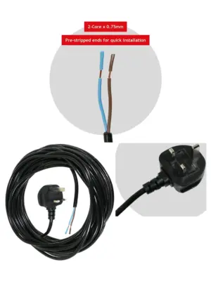 12m Black Extension Cable for Shark Vacuum – Extra Long UK Plug