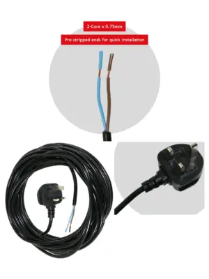 12m Black Extension Lead UK Plug for Spear & Jackson Mower & Strimmer